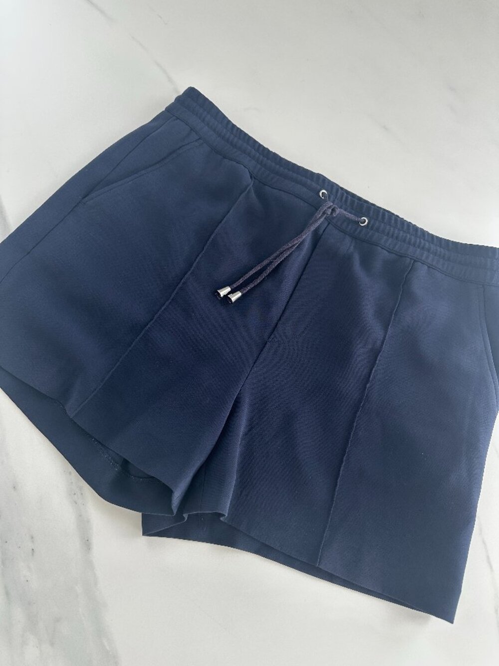 Filippa K Navy Blue Tailored Drawstring Shorts Womens Large L Quiet Luxury